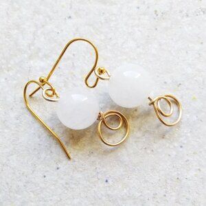 Genuine Quartz Globes w. Wire Wrapped Design! Classy & Feminine Short Earrings!